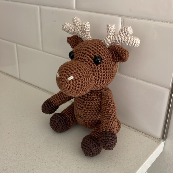 Handcrafted Moose Amigurumi Crochet Decor Toy Figure Outdoor Woodland Forest - Picture 2 of 11